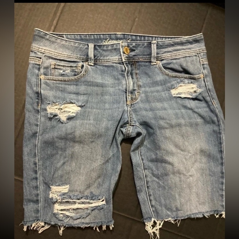 American Eagle Outfitters Women's  Blue Ripped Jean Shorts